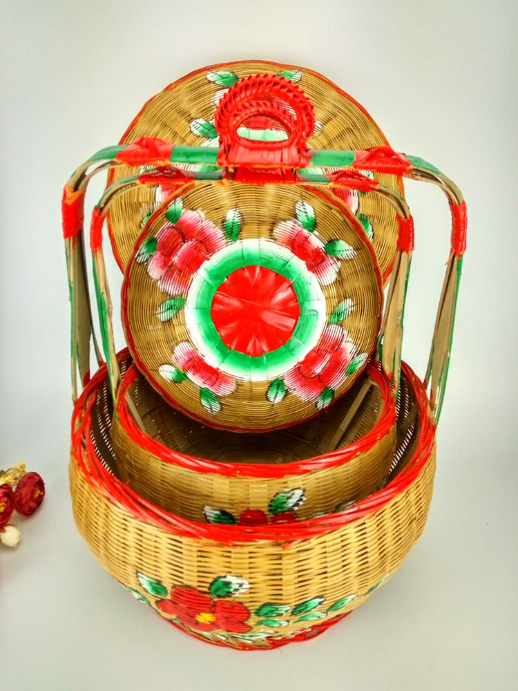 手工竹編竹籃，手繪彩繪禮品籃