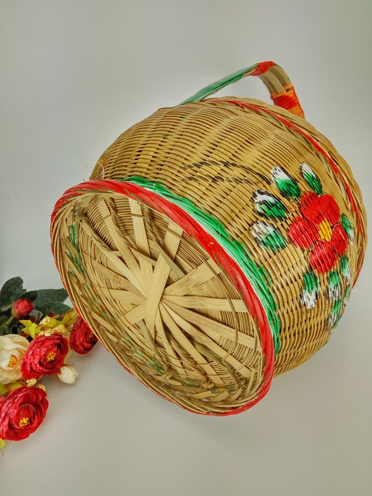手工竹編竹籃，手繪彩繪禮品籃
