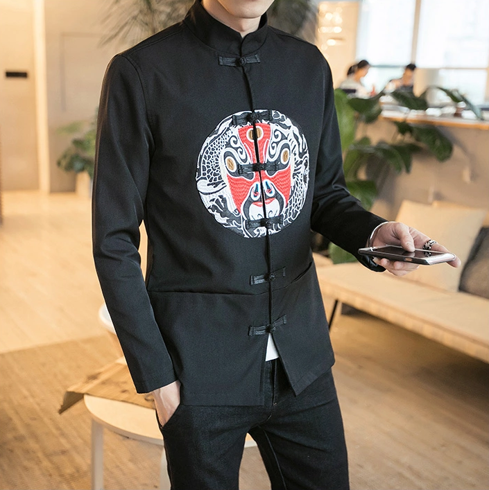 中國傳統(tǒng)元素臉譜刺繡家佳樂文學(xué)唐裝