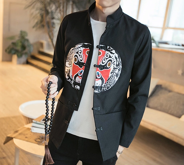 中國傳統(tǒng)元素臉譜刺繡家佳樂文學(xué)唐裝