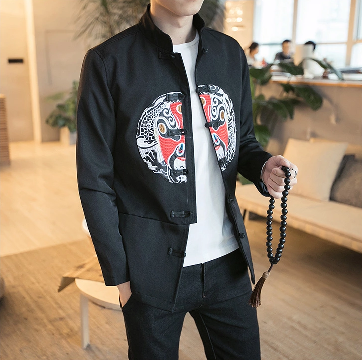 中國傳統(tǒng)元素臉譜刺繡家佳樂文學(xué)唐裝