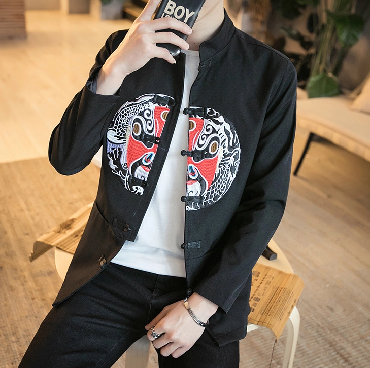 中國傳統(tǒng)元素臉譜刺繡家佳樂文學(xué)唐裝