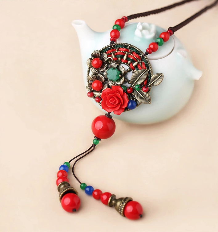 家佳樂文學(xué)紅色配飾民族風(fēng)吊墜長款項(xiàng)鏈