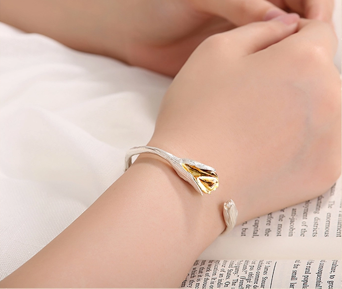 家佳樂文學(xué)復(fù)古風(fēng)白玉蘭花開口手鐲