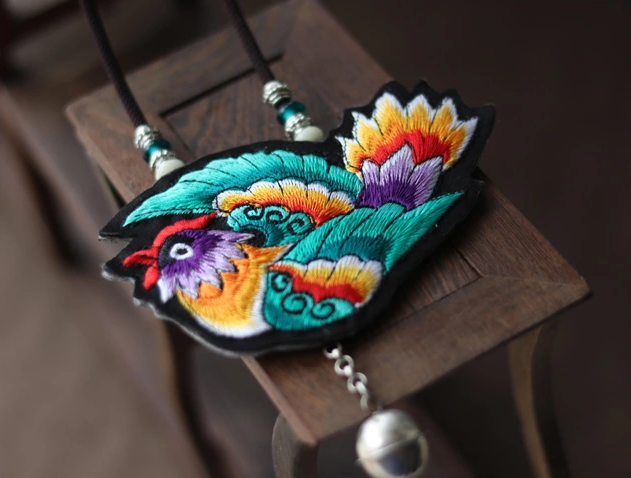 民族風刺繡靈雀長款掛件掛飾配飾項鏈