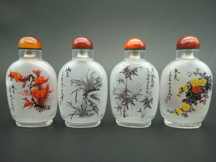 梅蘭竹菊四件套純手工內(nèi)畫(huà)鼻煙壺