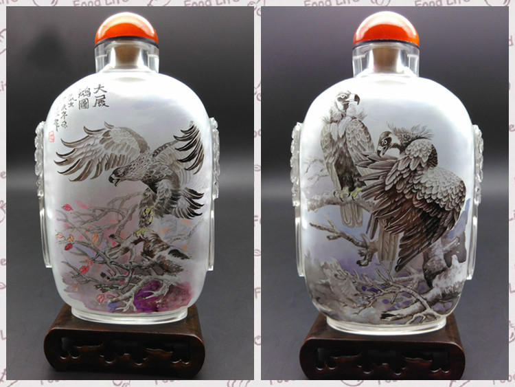 手工工藝水晶雕刻獸頭純手繪內畫鼻煙壺