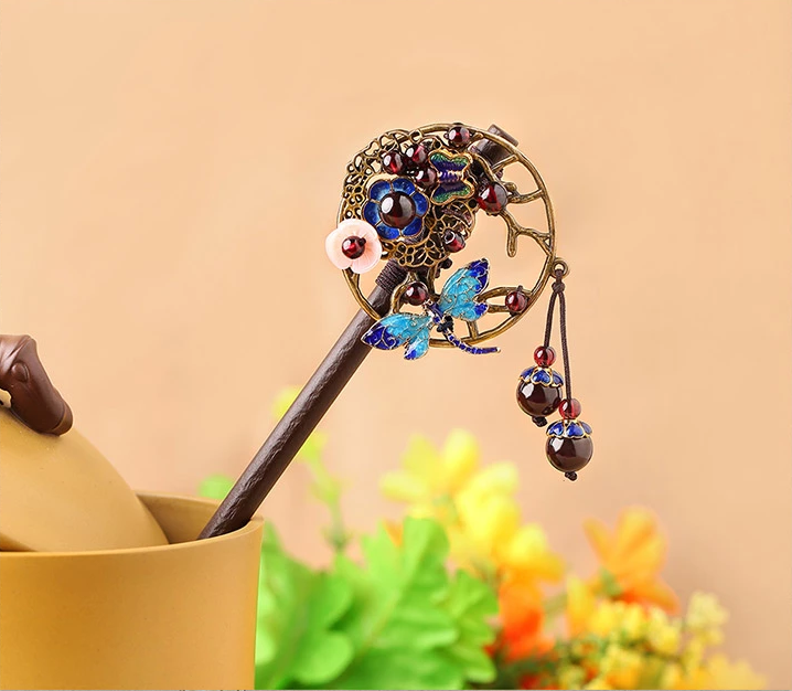 家佳樂文學石榴石古典木簪子頭飾