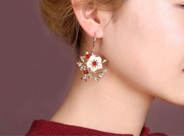 家佳樂(lè)文學(xué)復(fù)古氣質(zhì)花朵耳墜耳環(huán)飾品