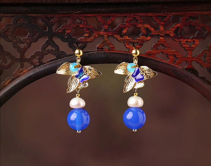 家佳樂文學(xué)藍(lán)瑪瑙耳墜超仙氣質(zhì)耳環(huán)