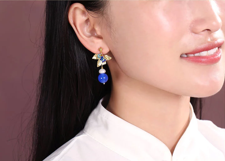家佳樂文學(xué)藍(lán)瑪瑙耳墜超仙氣質(zhì)耳環(huán)