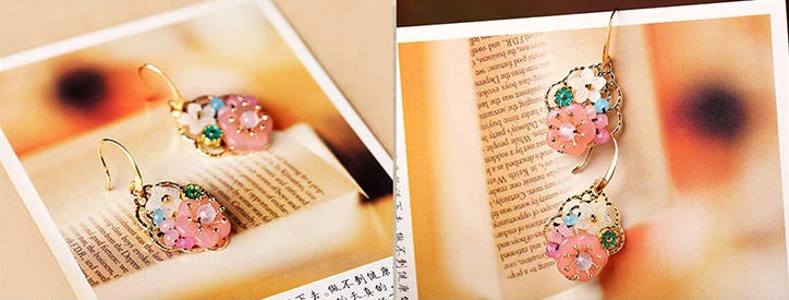 家佳樂文學(xué)甜美少女粉色花朵氣質(zhì)耳環(huán)