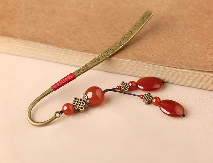 薦古典家佳樂文學紅瑪瑙流蘇書簽