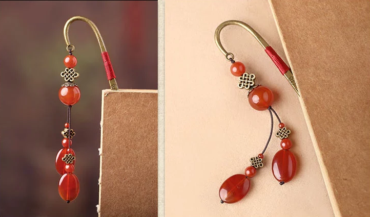 薦古典家佳樂文學紅瑪瑙流蘇書簽