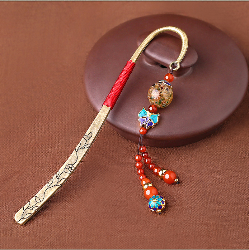 家佳樂文學(xué)古典復(fù)古金屬瑪瑙流蘇書簽