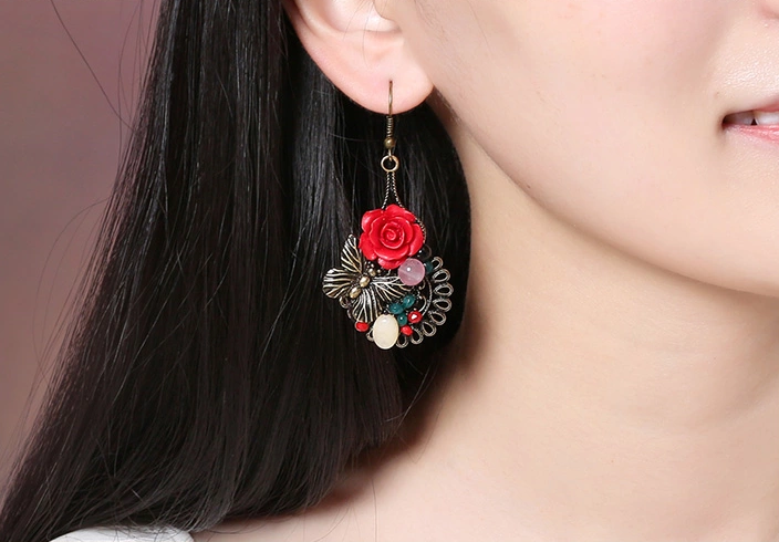 家佳樂文學(xué)典雅新娘首飾文藝氣質(zhì)玫瑰耳環(huán)