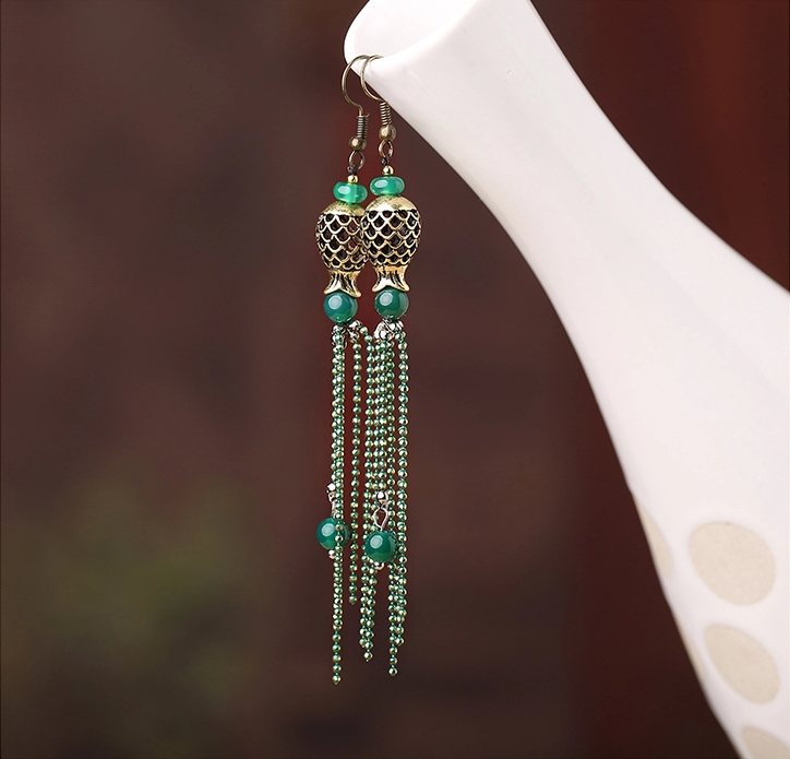 家佳樂文學人魚的眼淚首飾綠色流蘇耳環(huán)