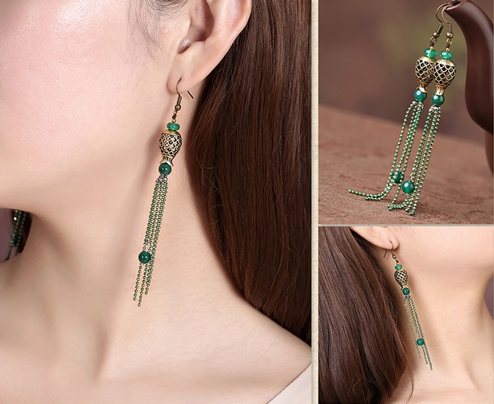 家佳樂文學人魚的眼淚首飾綠色流蘇耳環(huán)