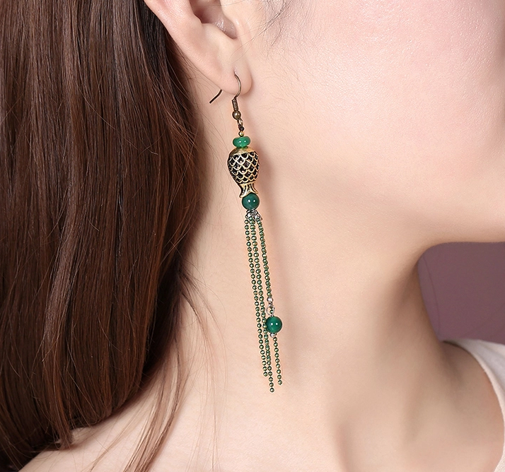 家佳樂文學人魚的眼淚首飾綠色流蘇耳環(huán)