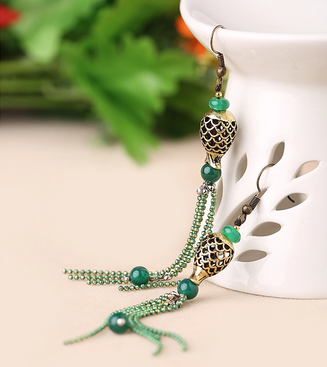 家佳樂文學人魚的眼淚首飾綠色流蘇耳環(huán)