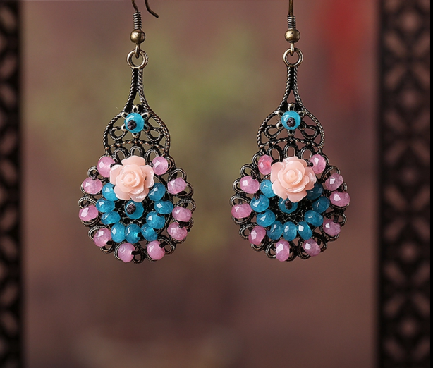 家佳樂文學(xué)復(fù)古旗袍首飾琉璃耳墜耳環(huán)