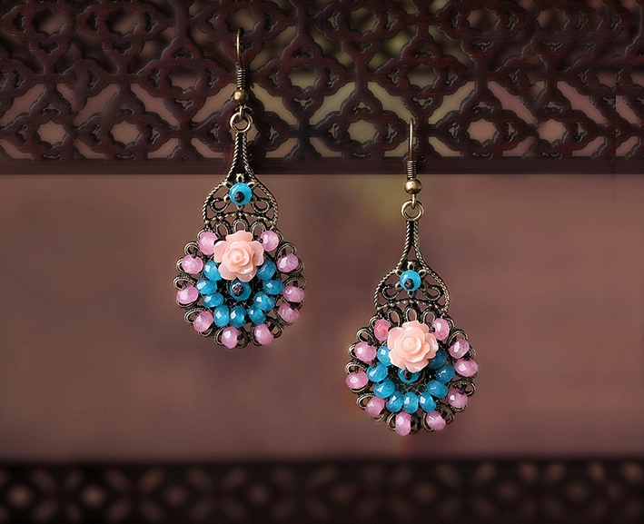 家佳樂文學(xué)復(fù)古旗袍首飾琉璃耳墜耳環(huán)