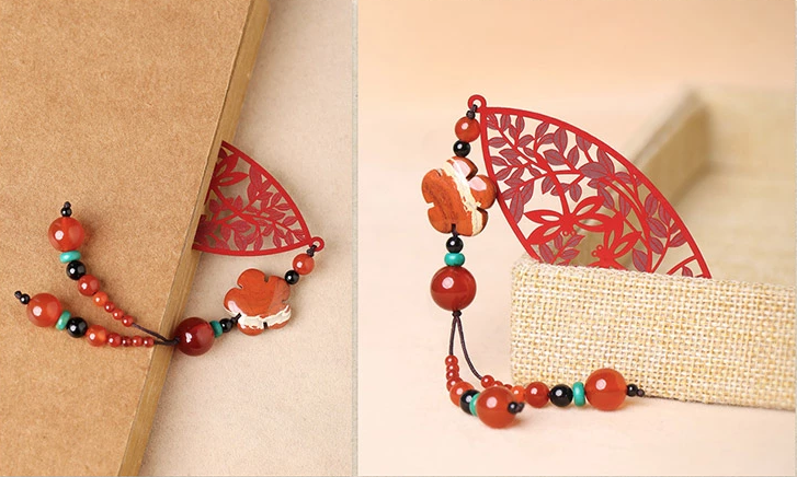 古典家佳樂(lè)文學(xué)鏤空古風(fēng)紅色葉子書簽