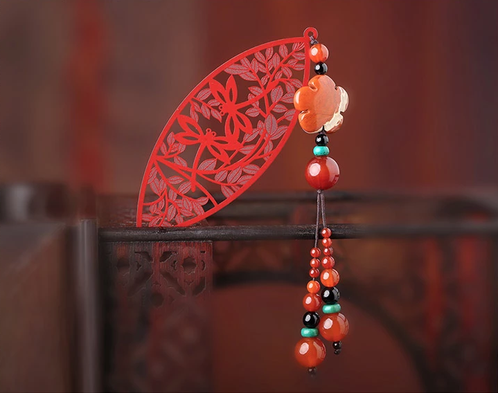 古典家佳樂(lè)文學(xué)鏤空古風(fēng)紅色葉子書簽