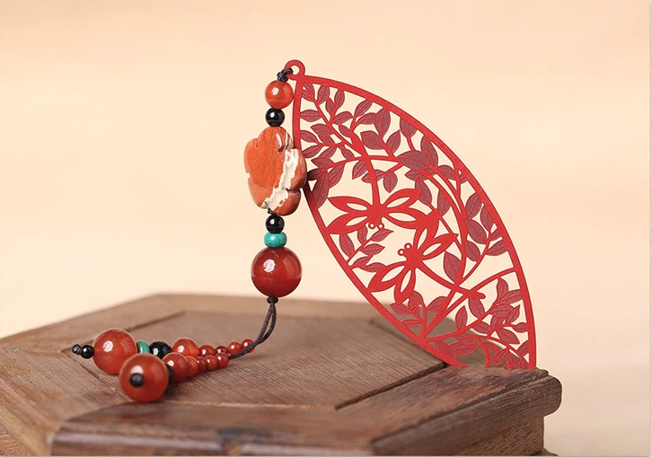 古典家佳樂(lè)文學(xué)鏤空古風(fēng)紅色葉子書簽