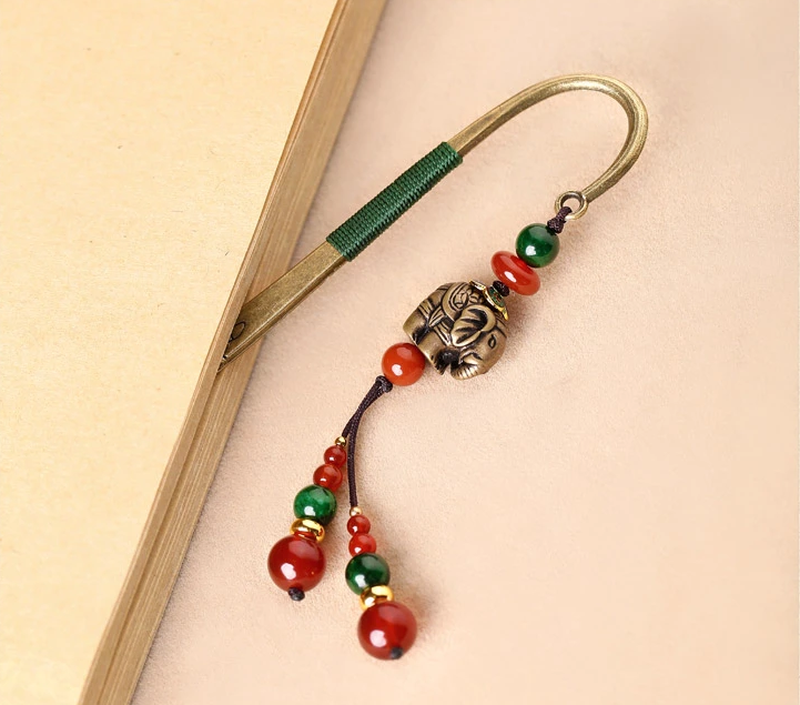 家佳樂文學復古小象古風文藝流蘇書簽