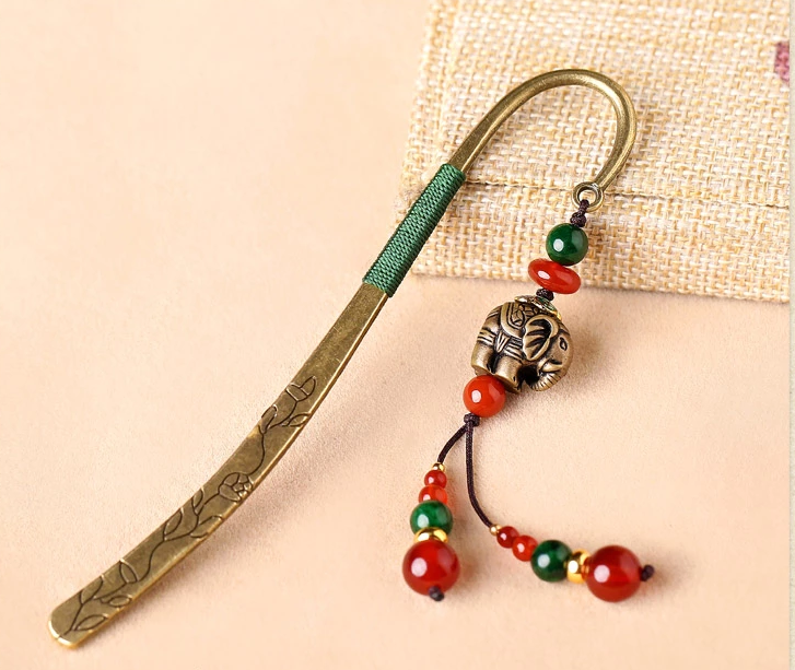 家佳樂文學復古小象古風文藝流蘇書簽