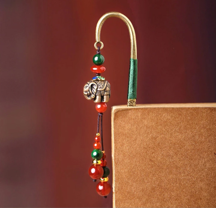 家佳樂文學復古小象古風文藝流蘇書簽