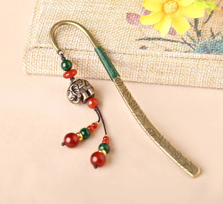 家佳樂文學復古小象古風文藝流蘇書簽