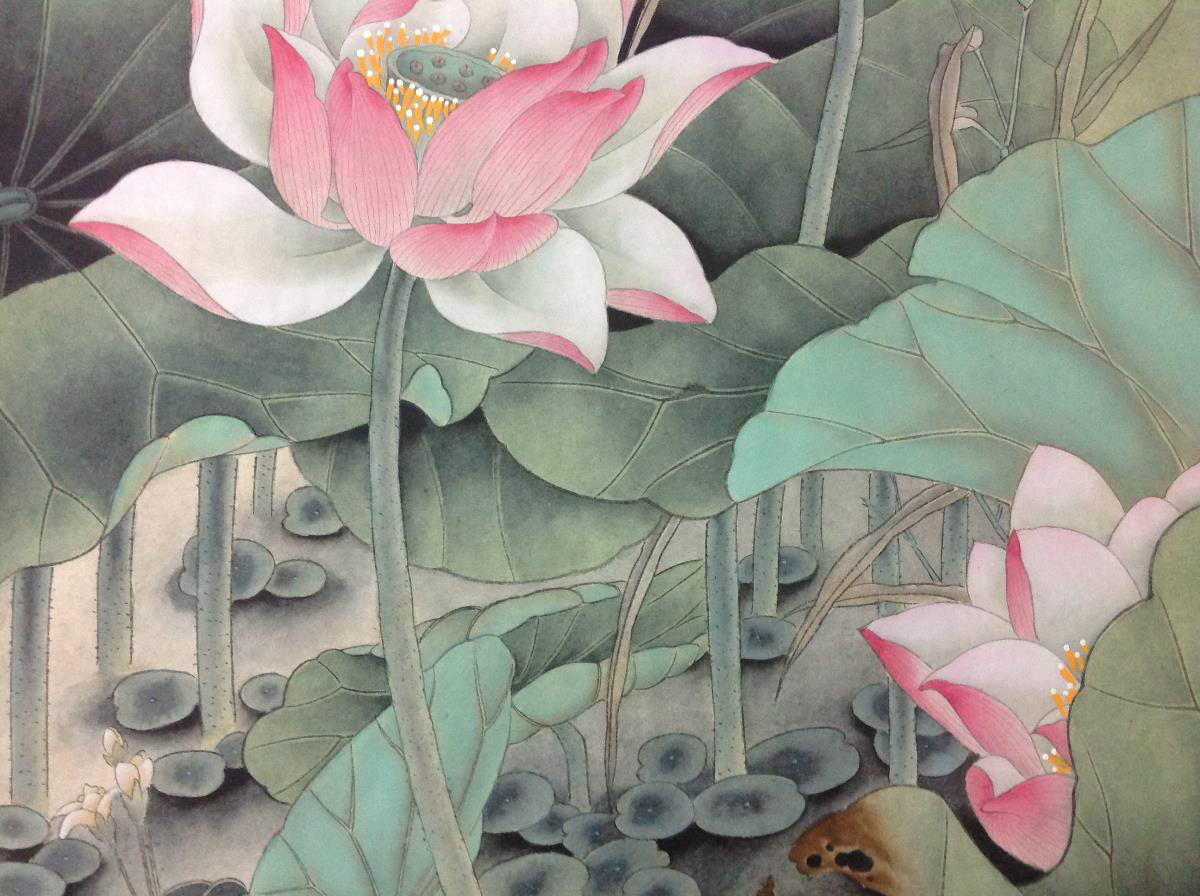 國(guó)畫(huà)荷花，鴛鴦戲水