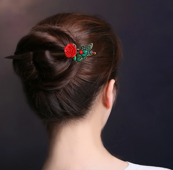 家佳樂文學古典盤發(fā)發(fā)飾玫瑰花新娘頭飾簪子