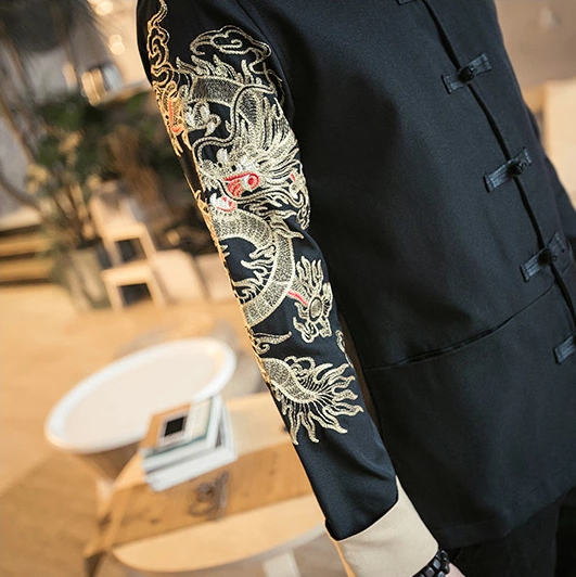 家佳樂文學(xué)金龍刺繡復(fù)古盤扣唐裝外套