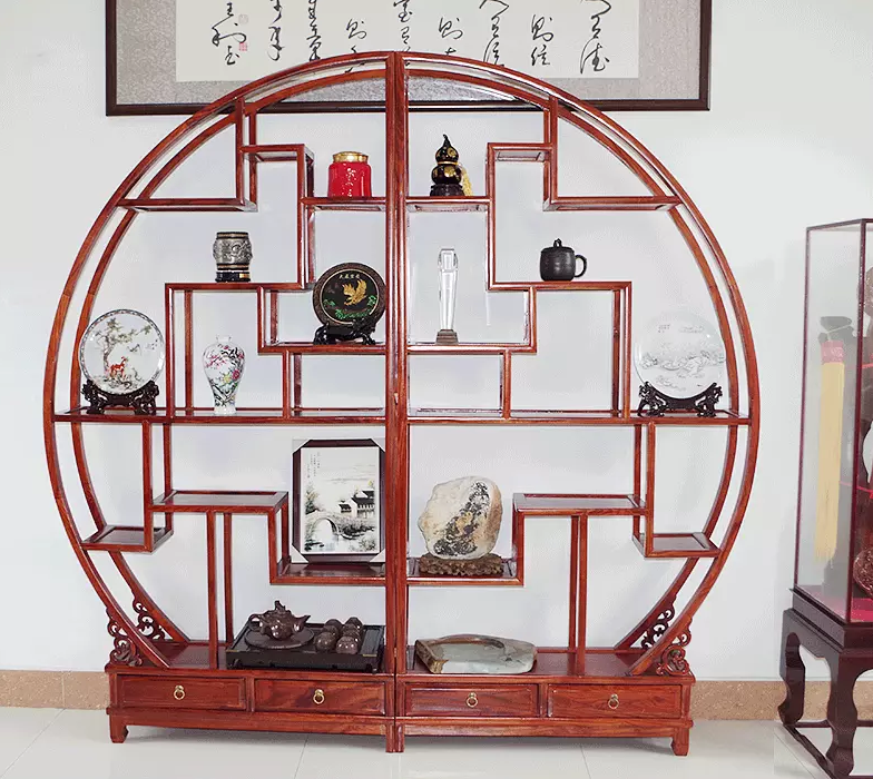 南榆木木展示架，中式古典實木隔斷博古架