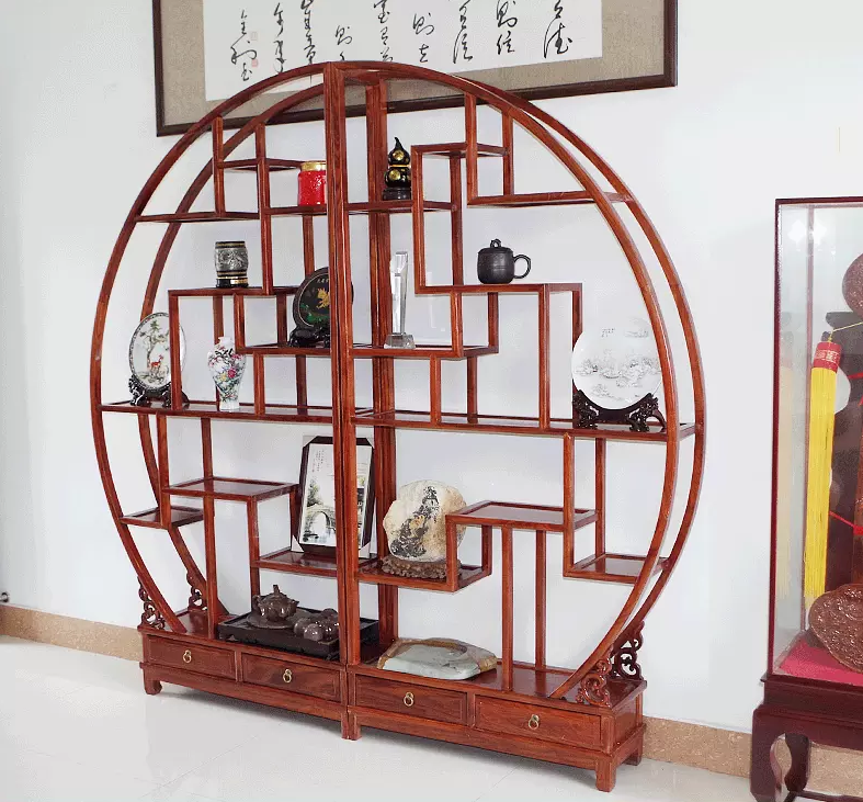 南榆木木展示架，中式古典實木隔斷博古架