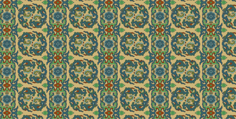 中國傳統(tǒng)織錦圖案，織錦服飾金龍祥云圖案