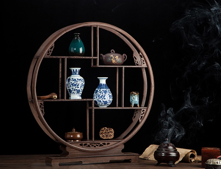 紅木雞翅木圓博古架，實(shí)木中式家具