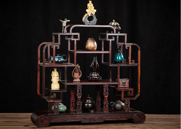 七款大紅酸枝博古架，實木中式仿古擺件