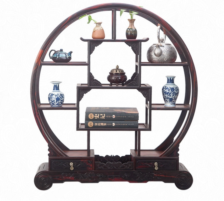 七款大紅酸枝博古架，實木中式仿古擺件