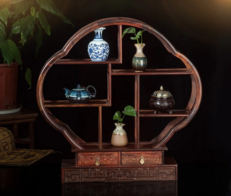 七款大紅酸枝博古架，實木中式仿古擺件