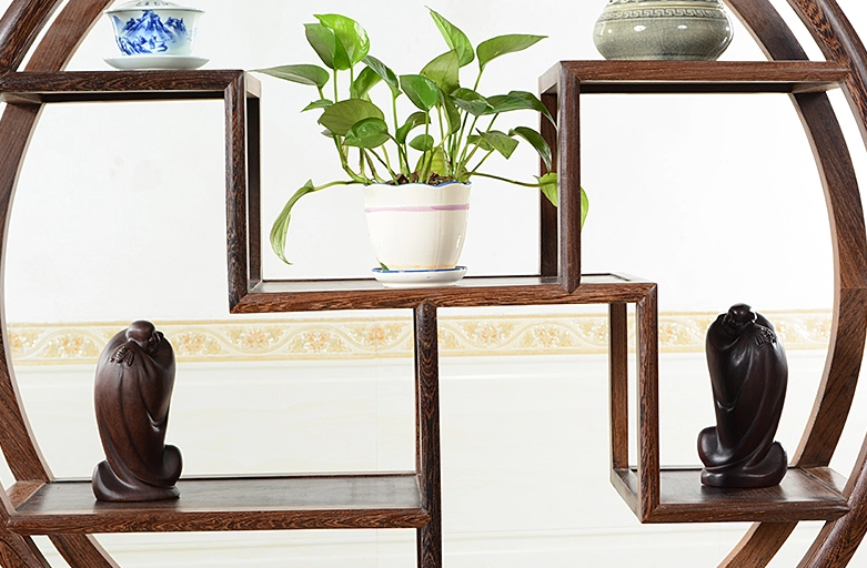 中式古典雞翅木博古架，實(shí)木圓形博古架