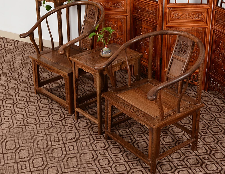 中式古典雞翅木圈椅三件套椅子組合