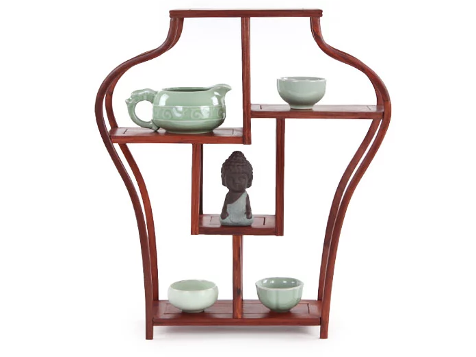 四款紅木紫砂壺架子，血檀博古架造型