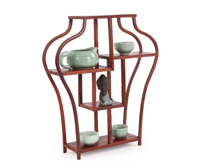 四款紅木紫砂壺架子，血檀博古架造型
