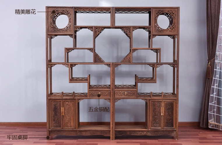 古典雕花家具，紅木雞翅木中式博古架