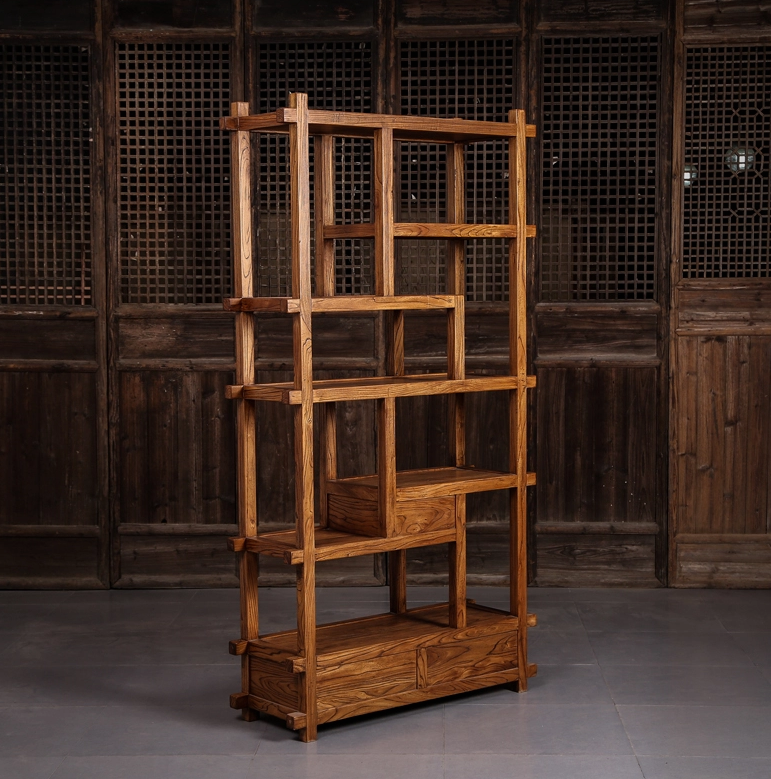 中式博古架隔斷，新中式簡約榆木博古架