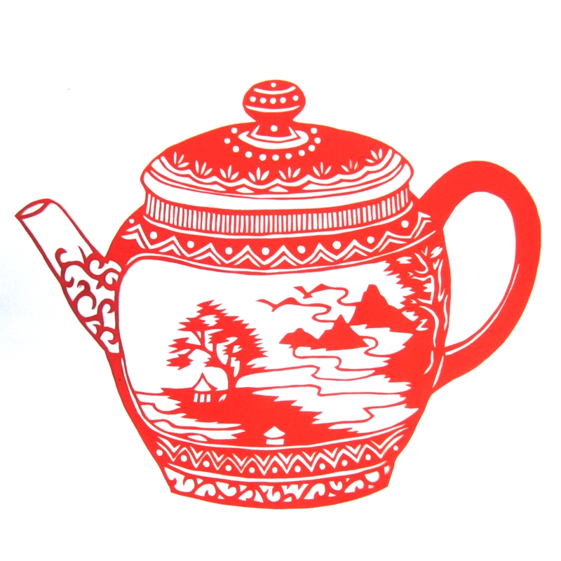 11款精美手工紅花瓷剪紙，茶壺剪紙工藝品